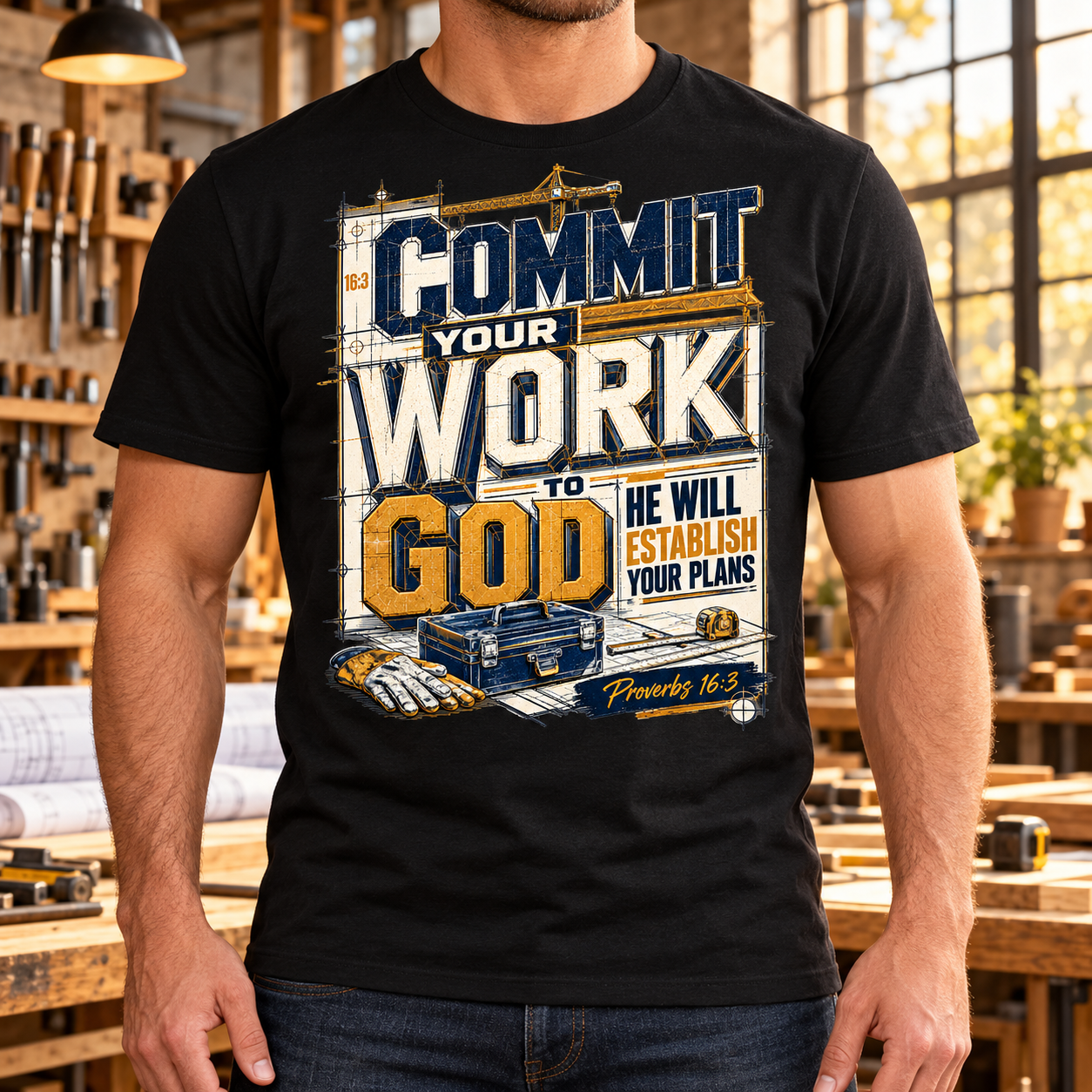 Mannen-T-shirt: Commit Your Work to God