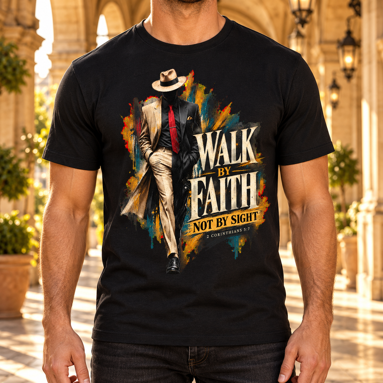 Mannen-T-shirt: Walk by Faith — mannen
