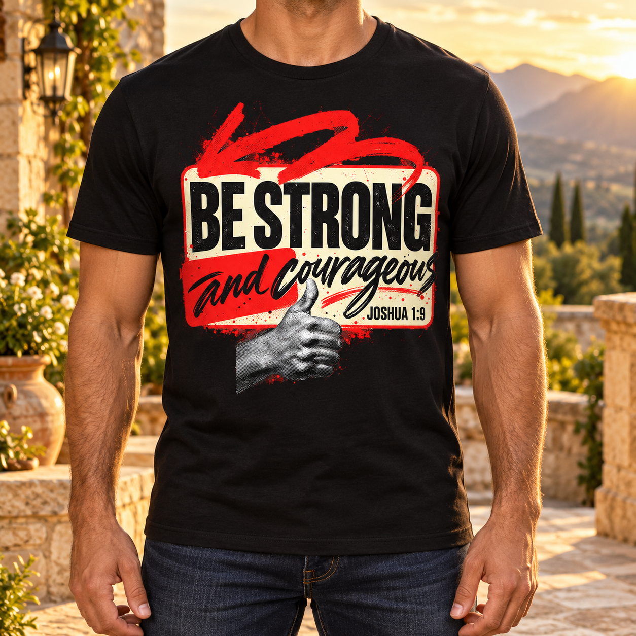 Mannen-T-shirt: Be Strong and Courageous — rood