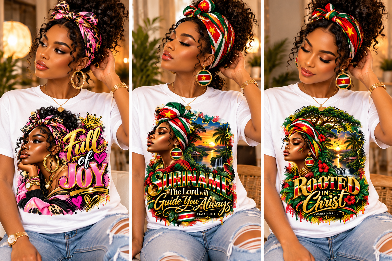 T-shirtmockup: Full of Joy — roze portret